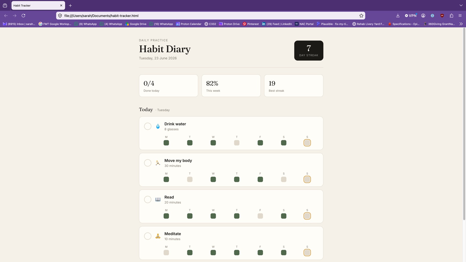 Close-up of the browser address bar showing a file:// URL pointing at the local habit-tracker.html